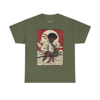 Load image into Gallery viewer, Afro Samurai Sunset T‑Shirt — Retro Martial Arts Graphic Tee